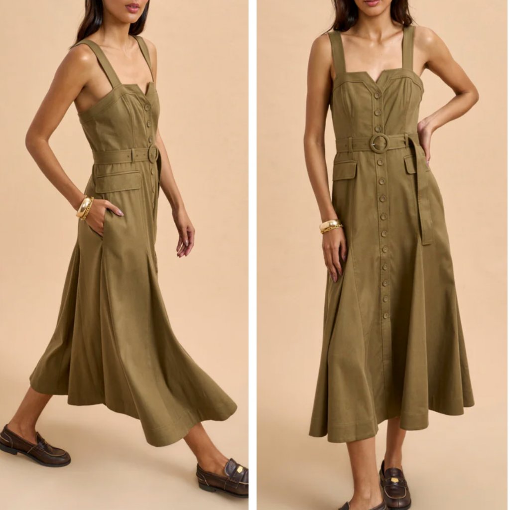 La Ligne Desi Midi Dress Caper Olive Green Sz4 Causal Vacation Party